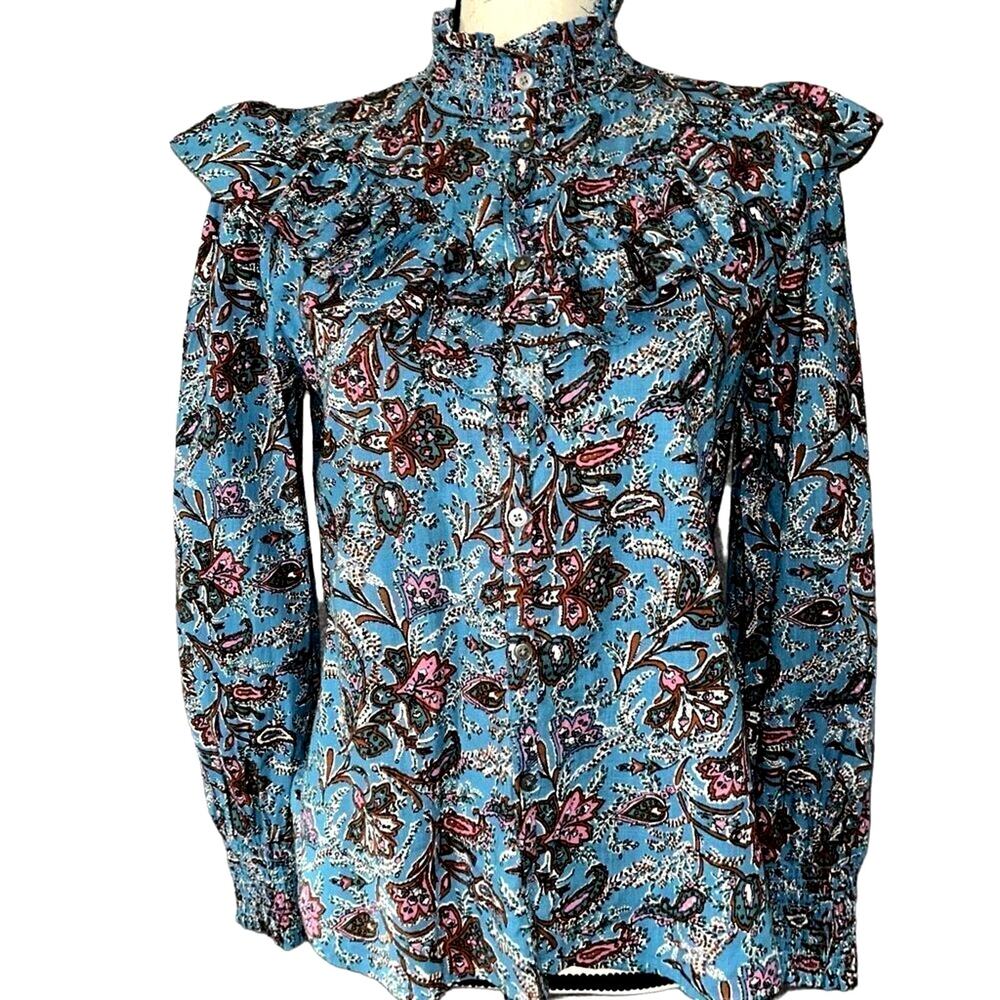 Loft bouquet ruffle yoke shirt XS‎